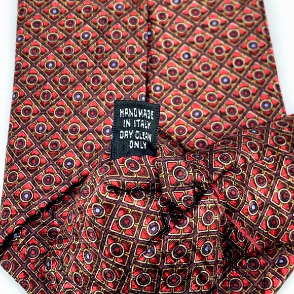 KOLTE Couture Red Plaid Circles Dots Geometric 100% Silk Necktie Hand Made Italy - Picture 10 of 12